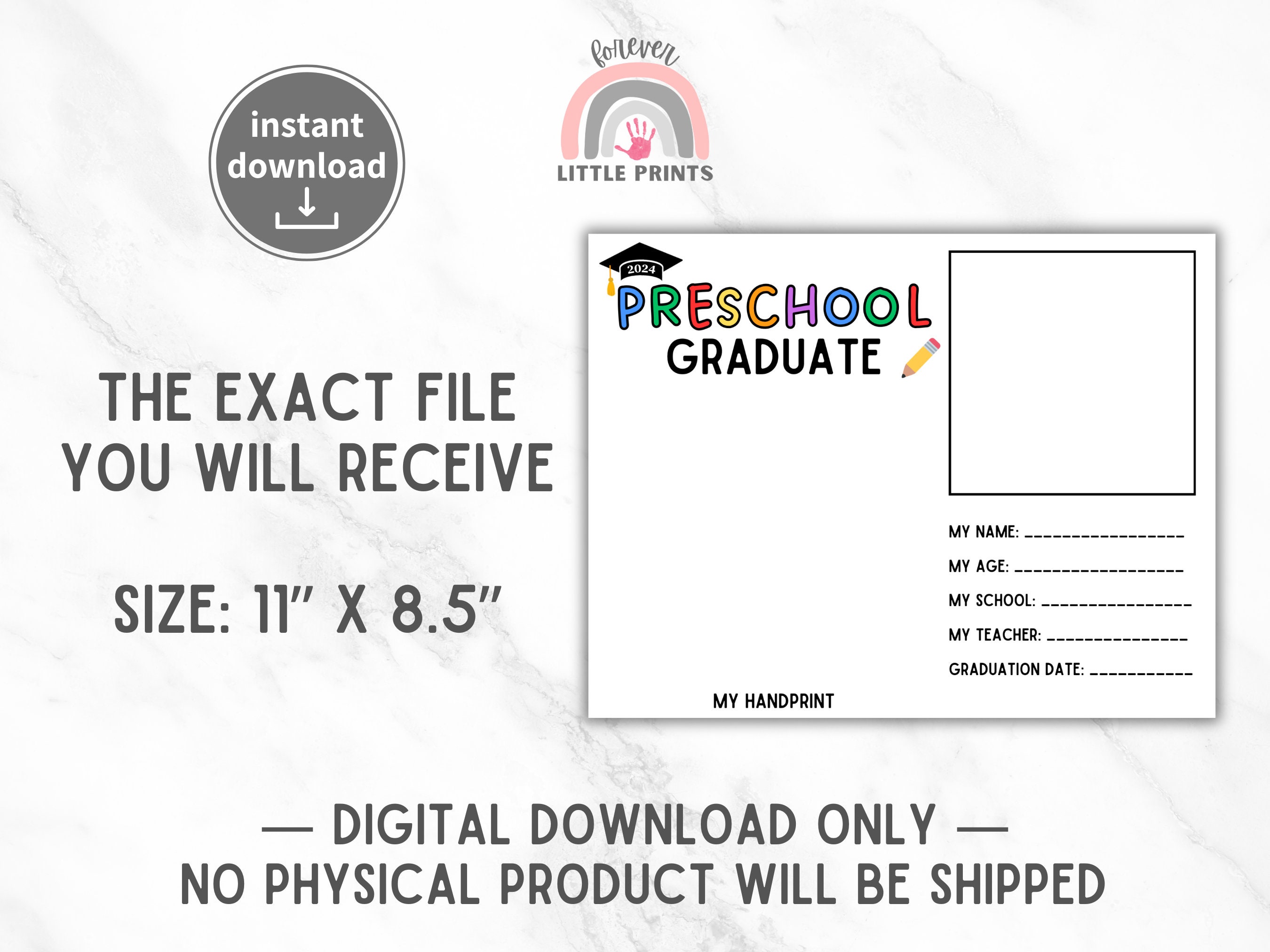 Preschool Graduation Keepsake, Last Day of Preschool Handprint, Pre-k ...