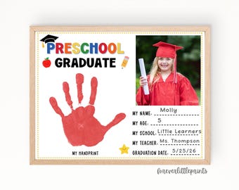 Preschool Graduation Keepsake, Last Day of Preschool Handprint, Pre-k Graduate Interview Questionnaire, End of Preschool Activity