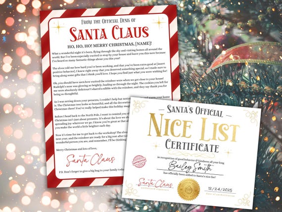Editable Letter from Santa, Nice List Certificate, Santa letters, Christmas Eve box, North Pole Letter, Printable Note From Santa Claus