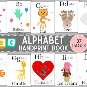 Alphabet Handprint Art Memory Book ABC Handprints Craft Kids Baby Infant Keepsake A-Z Letter Classroom