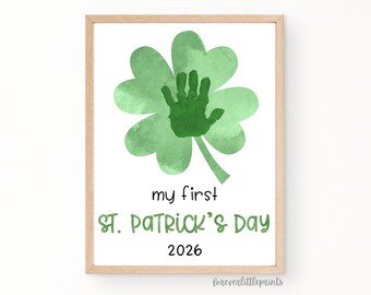 Ma première création artistique d'empreintes de main pour la Saint-Patrick pour bébé et tout-petit, travaux manuels de la Saint-Patrick, activité d'empreintes de pas à la garderie Shamrock