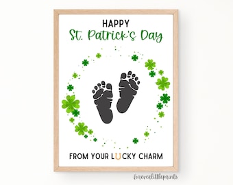 Activité artistique d'empreintes de main de la Saint-Patrick pour les tout-petits, bébé, travaux manuels de la Saint-Patrick, artisanat d'empreintes de pas de la Saint-Patrick trèfle