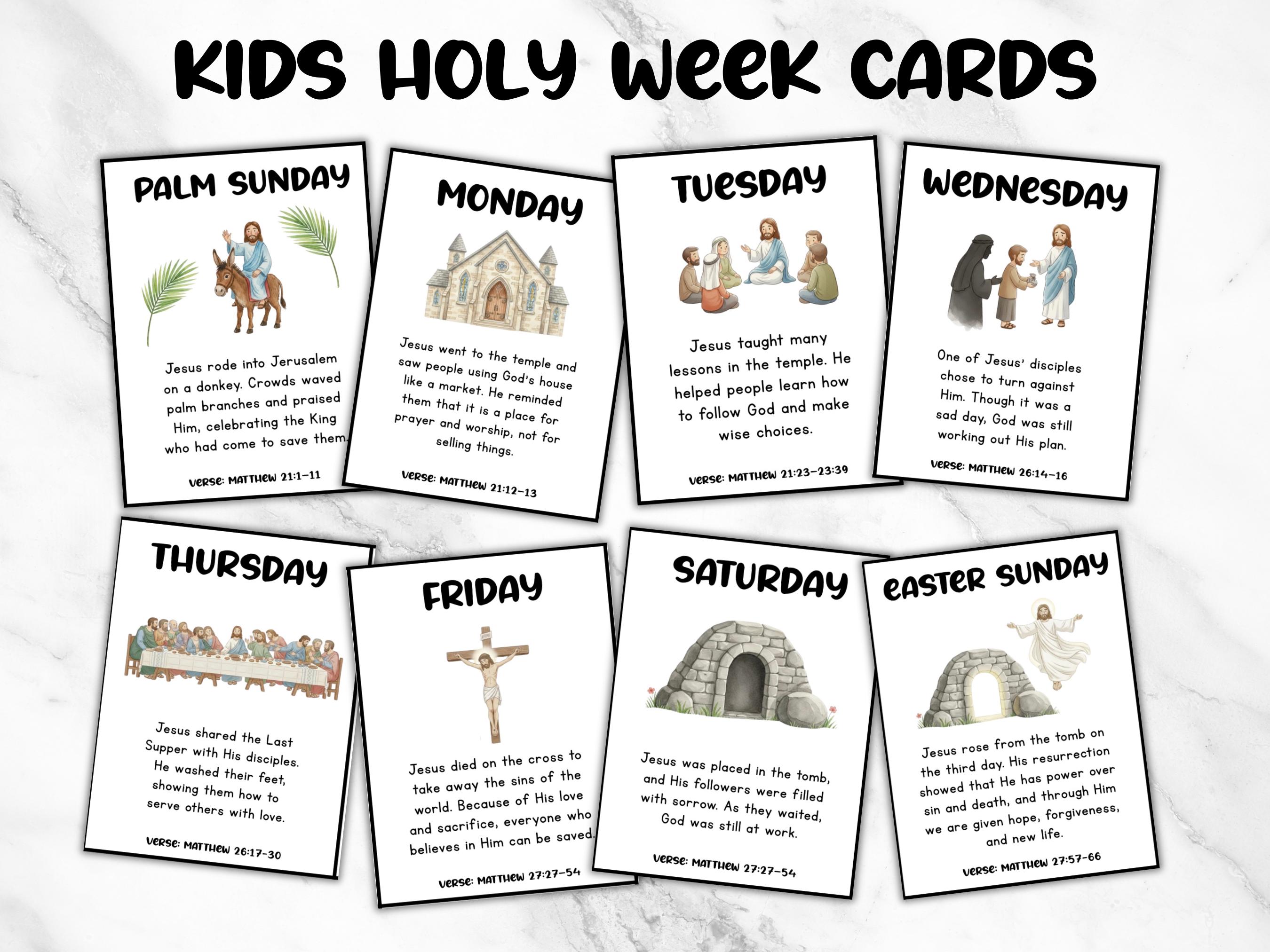 Kids Holy Week Cards, Easter Week Easy to Read Cards, Bible Made Clear ...