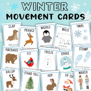 Schede di movimento invernale, schede flash stampabili per bambini, attività natalizie, attività di transizione durante le pause scolastiche, Homeschool Inside Action immagine 1