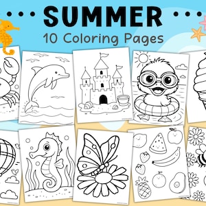 Summer Coloring Pages for Kids, Kawaii Cute Coloring Book, Toddler Preschool Daycare Activity, Beach Coloring Sheets
