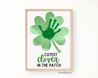 Art de l'empreinte de la main de la Saint-Patrick pour les enfants et les tout-petits, artisanat de la Saint-Patrick, trèfle le plus mignon du patch Shamrock