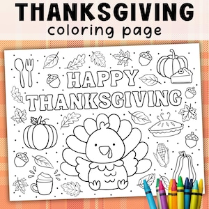 Set de table à colorier pour Thanksgiving pour enfants, Tapis en papier à imprimer pour activités de dinde, Jeux de Thanksgiving, Coloriages d&#39;automne