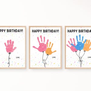 Alles Gute zum Geburtstag Handabdruck Luftballons Kunst, personalisierte Geburtstagsgeschenk Kinder Kleinkind Baby Säugling Fußabdruck Geburtstagskarte Mama Papa Gramm Pap