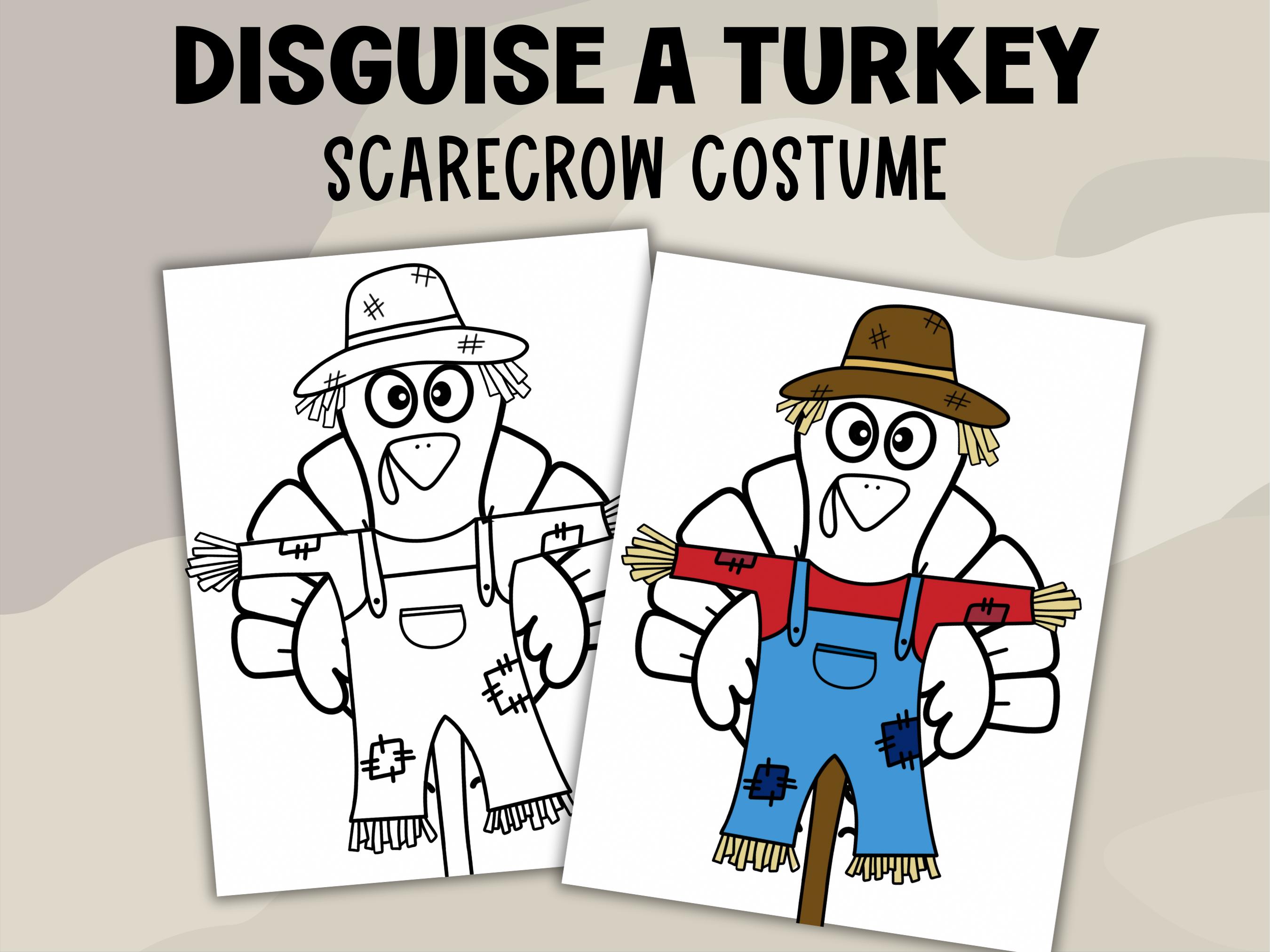 disguise a turkey scarecrow costume printable, thanksgiving school