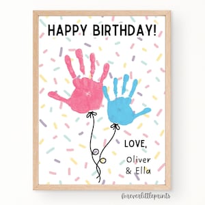 Globos artísticos con huellas de manos para feliz cumpleaños, regalo de cumpleaños personalizado para niños, bebés y bebés, tarjeta de cumpleaños con huellas de manos para abuelos