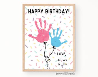 Happy Birthday Handprint Balloons Art, Personalized Birthday Gift from Kids Toddler Baby Infant, Handprint Birthday Card for Grandparents