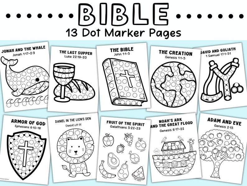 Bible Dot Marker Art, Church Sunday School Do A Dot Coloring Pages, Christian Church Activity, Toddler Prayer Craft, Children’s Bible Verse image 1