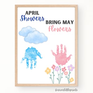 Spring Handprint Art for Kids Toddler Infant, Classroom Pre K Daycare Craft, April Showers Bring May Flowers