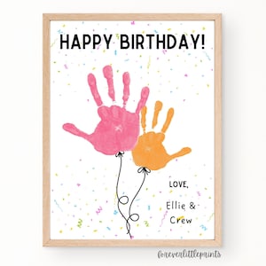 Gelukkige verjaardag handafdruk ballonnen kunst, gepersonaliseerd verjaardagscadeau van kinderen peuter baby baby, handafdruk verjaardagskaart voor grootouders