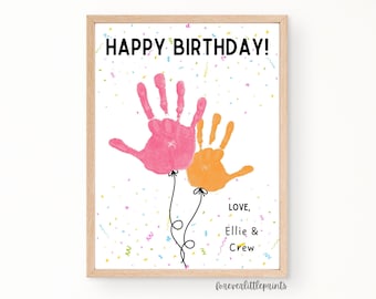 Globos artísticos con huellas de manos para feliz cumpleaños, regalo de cumpleaños personalizado para niños, bebés y bebés, tarjeta de cumpleaños con huellas de manos para abuelos