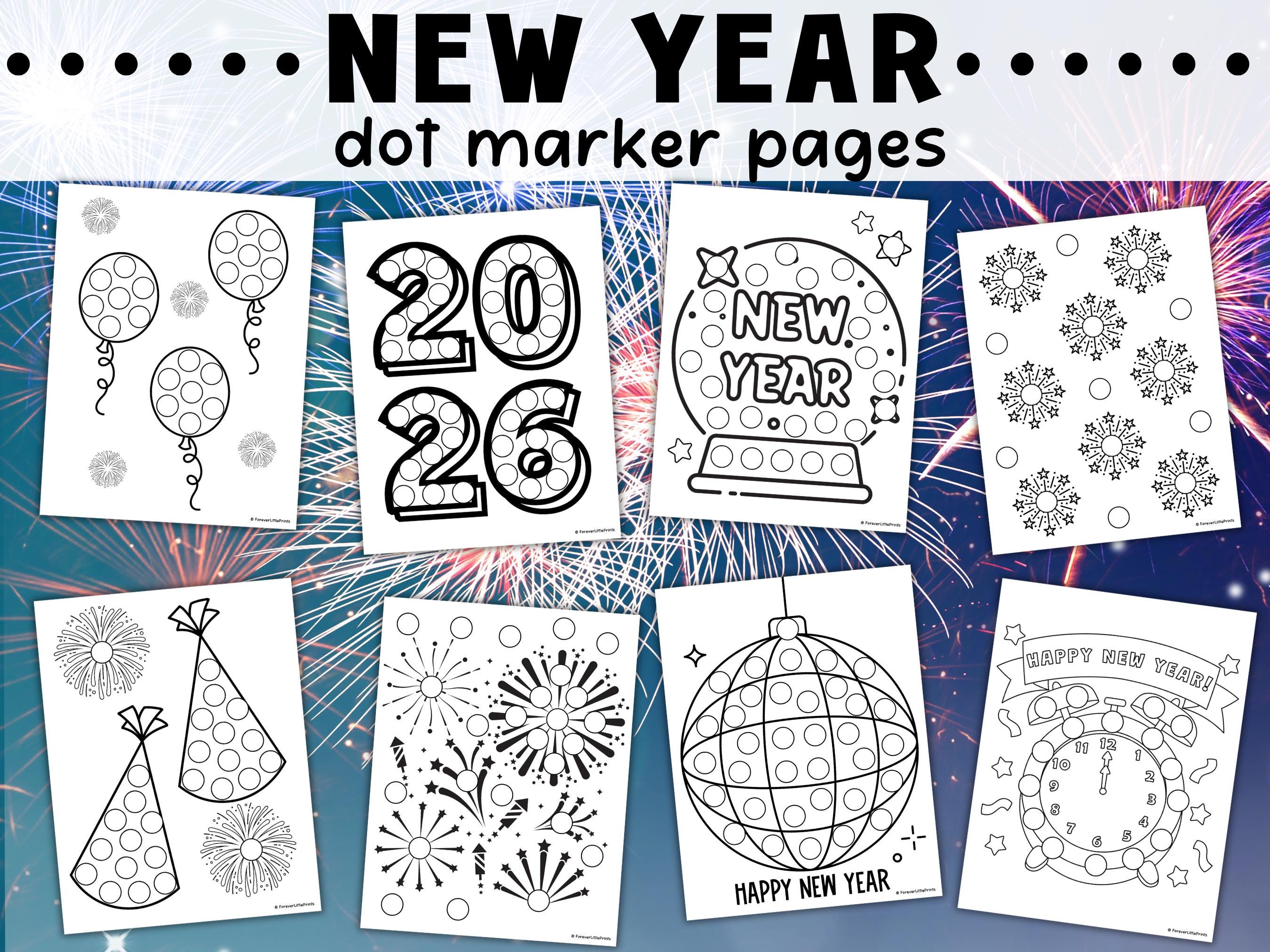 pacchetto stampabile di pennarelli a pois per capodanno 2026