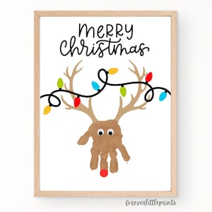 Rendier Kerst Handafdruk Kunst Kinderen Peuters Baby Afdrukbare Herten Voetafdruk Ambachtelijke Aandenken Kerstverlichting Vrolijke kerstkaart Cadeau