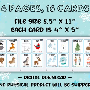 Schede di movimento invernale, schede flash stampabili per bambini, attività natalizie, attività di transizione durante le pause scolastiche, Homeschool Inside Action immagine 2