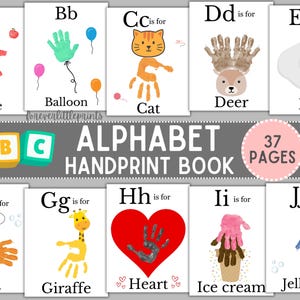 Alfabeto Handprint Art Memory Book ABC Handprints Craft Crianças Bebê Infantil Lembrança A-Z Letra Sala de aula