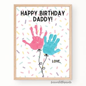 Balões de arte com impressão de mão de feliz aniversário, papai, presente de aniversário personalizado de crianças, bebê, cartão de aniversário com impressão de mão para pai e pai