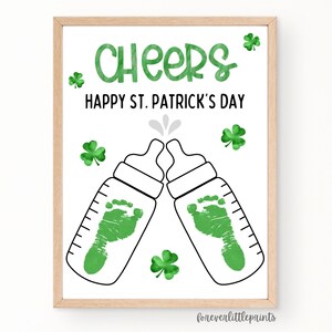 St Patrick’s Day Footprint Craft for Infant Toddler Baby, Saint Patrick’s Craft, Kids Activity, Shamrock St Patrick Daycare Handprint Art image 1