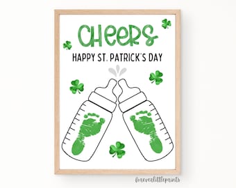 St Patrick’s Day Footprint Craft for Infant Toddler Baby, Saint Patrick’s Craft, Kids Activity, Shamrock St Patrick Daycare Handprint Art