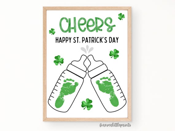 St Patrick’s Day Footprint Craft for Infant Toddler Baby, Saint Patrick’s Craft, Kids Activity, Shamrock St Patrick Daycare Handprint Art