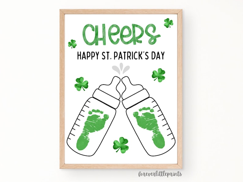 St Patrick’s Day Footprint Craft for Infant Toddler Baby, Saint Patrick’s Craft, Kids Activity, Shamrock St Patrick Daycare Handprint Art image 1