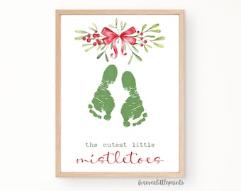 Mistletoes Christmas Footprint Art, Baby Toddler Printable Handprint Craft, Baby’s First Christmas Keepsake, Holiday Card Handmade