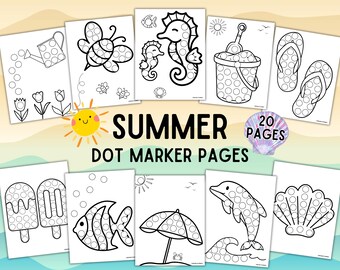 Summer Dot Marker Printable Pack, Fun Daycare Activity Pages, Beach Coloring Sheets