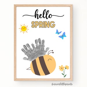 Spring Handprint Art for Toddler Infant Kids, April May Craft Classroom Preschool Daycare, Hello Spring Bee