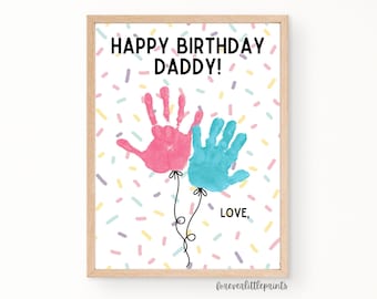Buon compleanno papà, palloncini con impronta della mano, regalo di compleanno personalizzato per bambini, neonati e bambini piccoli, biglietto di auguri con impronta della mano per papà