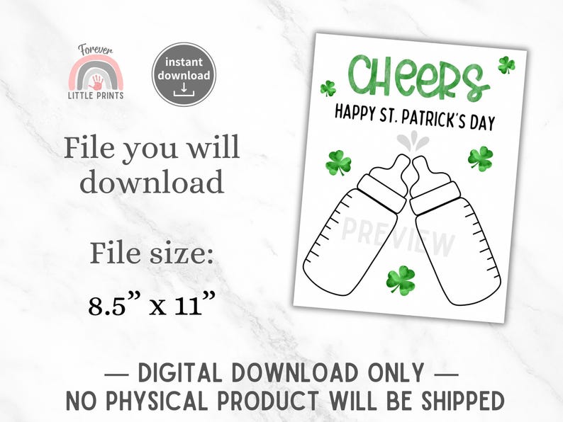 St Patrick’s Day Footprint Craft for Infant Toddler Baby, Saint Patrick’s Craft, Kids Activity, Shamrock St Patrick Daycare Handprint Art image 2