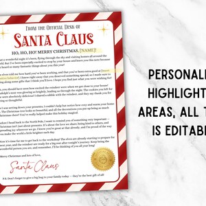 Carta editable de Papá Noel, certificado de buena suerte, cartas a Papá Noel, caja de Nochebuena, carta al Polo Norte, nota imprimible de Papá Noel imagen 3