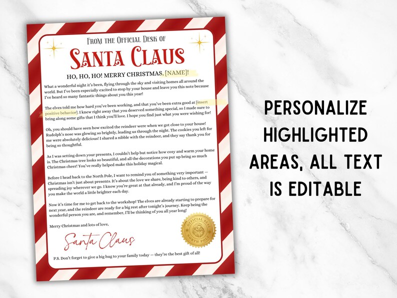 Carta editable de Papá Noel, certificado de buena suerte, cartas a Papá Noel, caja de Nochebuena, carta al Polo Norte, nota imprimible de Papá Noel imagen 3