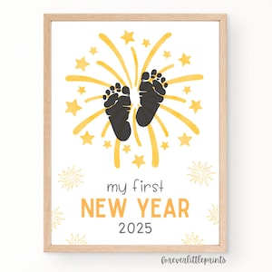 My First New Years Handprint Craft for Baby Toddler, Footprint Art Infant, Baby’s 1st New Year’s Eve 2025, New Year Daycare Activity