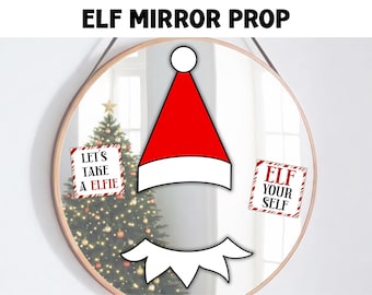 Elfo para selfie en el espejo, ideas fáciles de última hora, imprimibles divertidos de elfos, accesorios navideños de elfos
