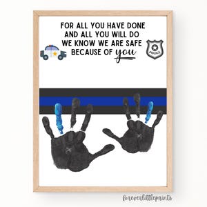 Politieagent waardering handafdruk kunst, SRO School Resource Officer cadeau, agent pensioen cadeau, politie bedankkaart baby baby peuter