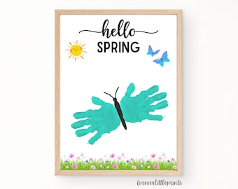 Frühling Schmetterling Handabdruck Kunst für Kleinkind Kinder, April Mai Handwerk Klassenzimmer Vorschule Kindertagesstätte, Hallo Frühling