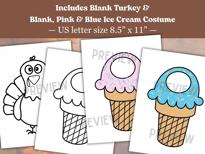Disguise A Turkey Ice Cream Cone Costume Printable, Thanksgiving School ...