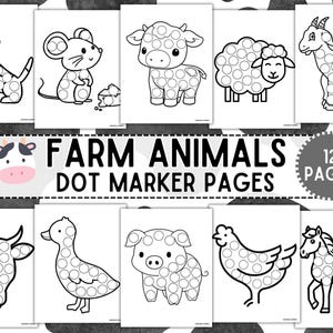 Farm Animal Dot Marker Activity Pages, Do A Dot Marker Coloring Sheets, Preschool and Daycare Activity, Fine Motor Coloring Printable