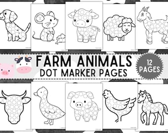 Farm Animal Dot Marker Activity Pages, Do A Dot Marker Coloring Sheets, Preschool and Daycare Activity, Fine Motor Coloring Printable