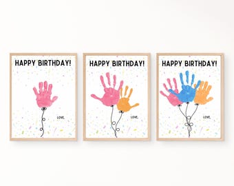Globos artísticos con huellas de manos de feliz cumpleaños, regalo de cumpleaños personalizado para niños, bebés, niños pequeños, tarjeta de cumpleaños con huellas de manos para mamá, papá, abuela, papá