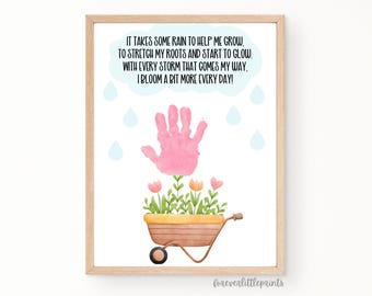 Poema de primavera, arte con huellas de manos para niños pequeños y bebés, manualidades de flores de primavera, actividad para guarderías preescolares, las lluvias de abril traen las flores de mayo