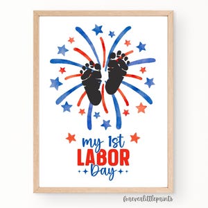 Mein erstes 1st Labor Day Feuerwerk Handabdruck Kunst Rot, Weiß und Blau Fußabdruck Handwerk Vaterländische Aktivität Andenken Happy Labor Day Karte
