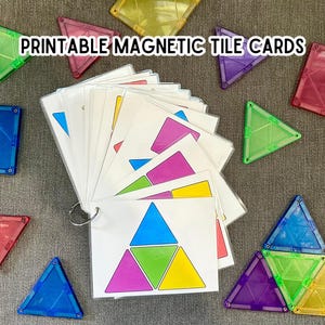 Magnetic Tile Cards, Magnet Tile Activity Puzzle Templates, Kids Activity Printables, Toddler Building Blocks Ideas Flash Card Preschool