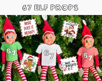Camiseta 67 Fantasia de Elfo para Imprimir, Roupa de Elfo Divertida, Adereços de Elfo de Natal, Acessórios de Elfo para a Tradição de Fim de Ano Meme Seis Sete 6-7