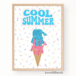 Eis Sommer Handabdruck Kunst für Kinder Kleinkind, Eis am Stiel Fußabdruck Handwerk, Tagesaktivität, coole Sommerzeit Handwerk für Kinder