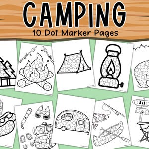 Camping Dot Marker Printable Pack, Fun Preschool Daycare Activity Pages, Summer Camp Coloring Sheets, Dots Art Markers, Nature Hiking