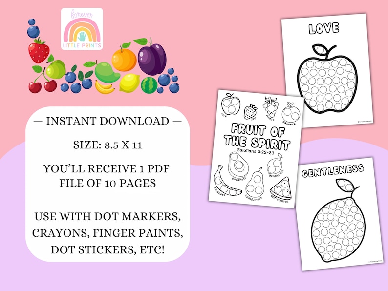 Fruit of the Spirit Dot Marker Activity Pages Sunday School Bible Do A Dot Marker Jesus Coloring Sheets Preschool Church Craft Religious image 2